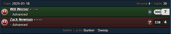 Will Werner vs Zack Newman, 7-4 in favor of Will